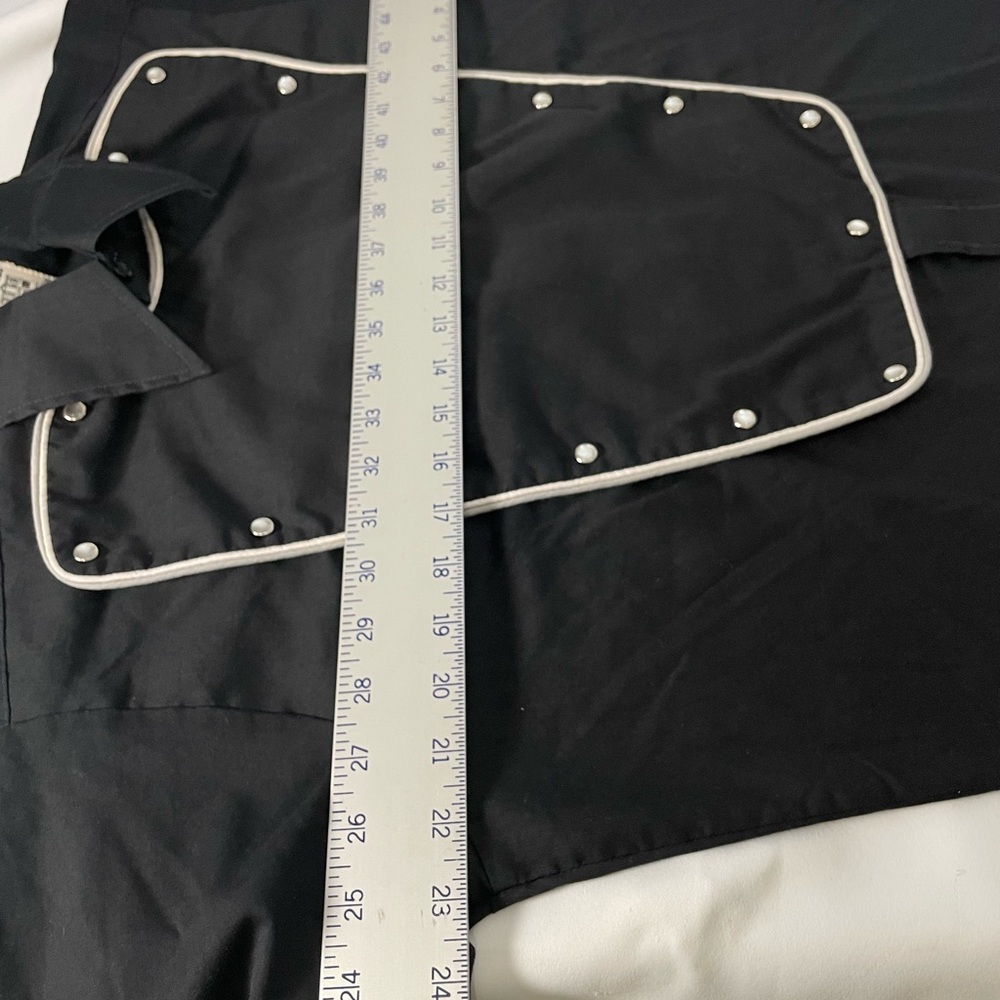 VTG Western Trends by Panhandle Slim Black Pearl Snap Bib Shirt w/ white trim - Picture 12 of 15